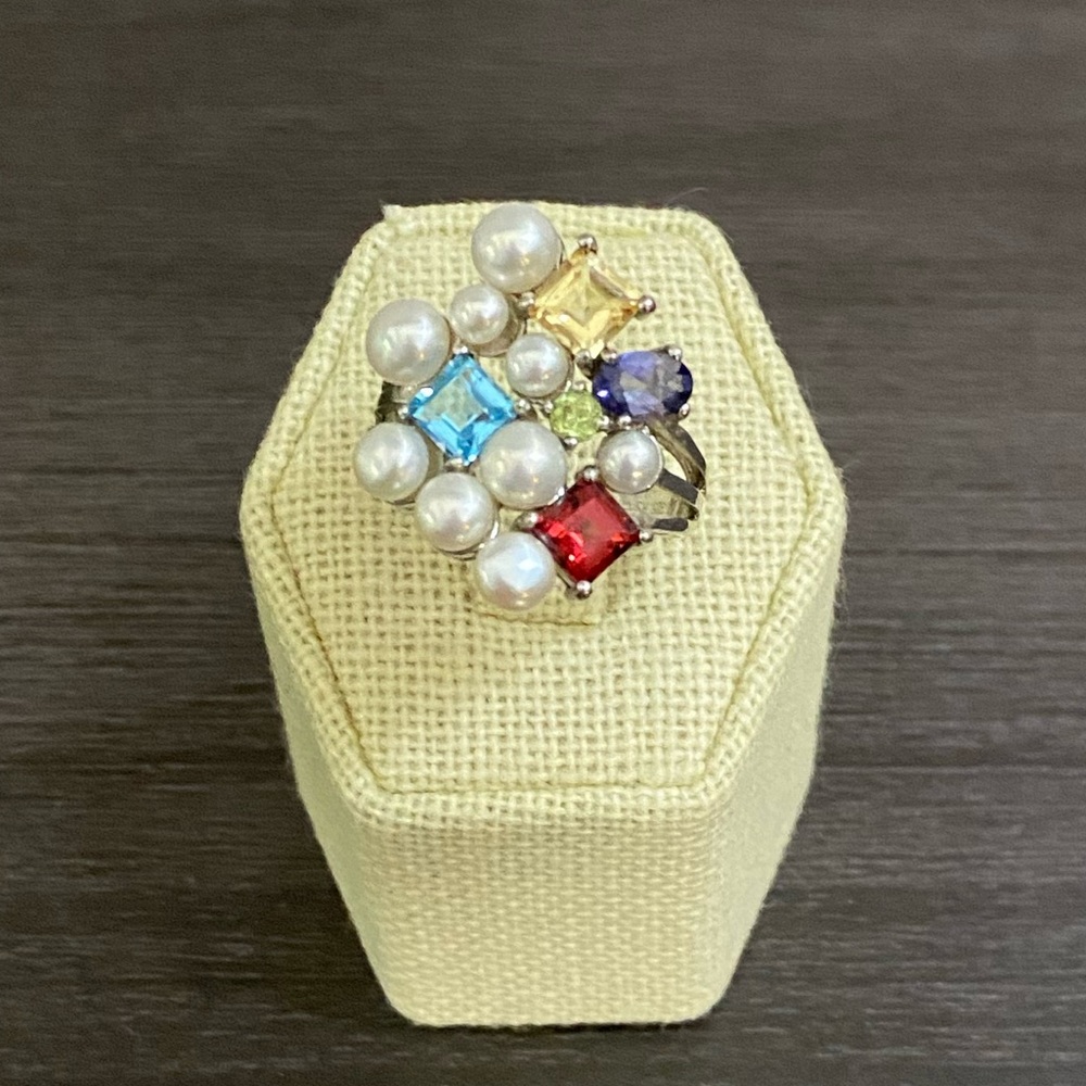 Ross Simons Sterling Cluster Pearl and Gemstone Ring - Picture 6 of 6